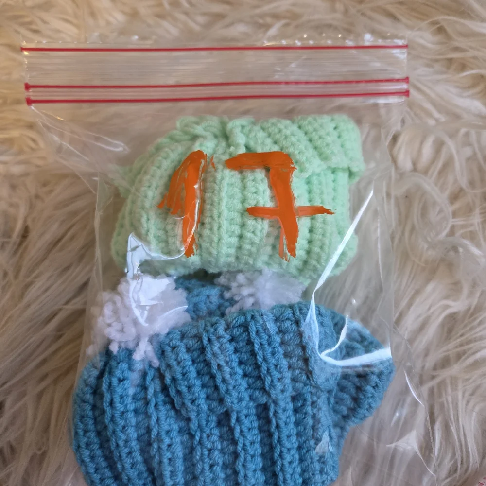 Hademade Knit Baby Booties - Green and Blue